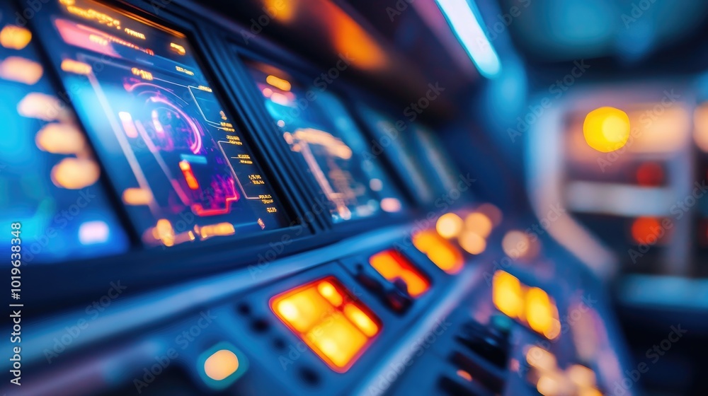Poster futuristic control panel with colorful display elements