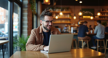 Businessman Working with Her Laptop at a Cafe