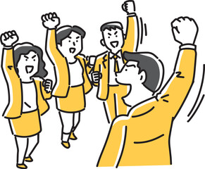 気合を入れる会社員達