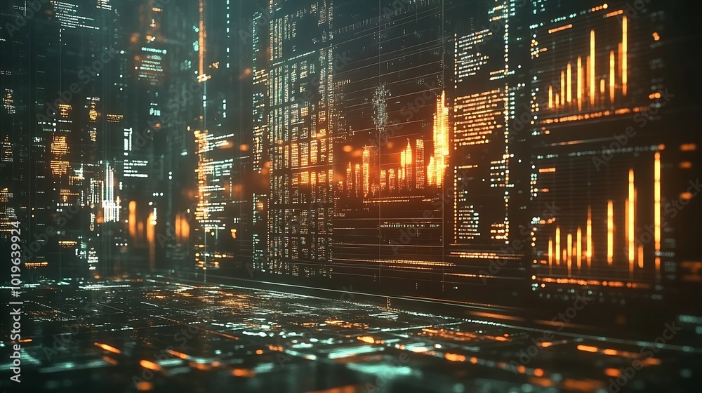 Poster futuristic business digital financial data technology concept for future big data analytic and busin