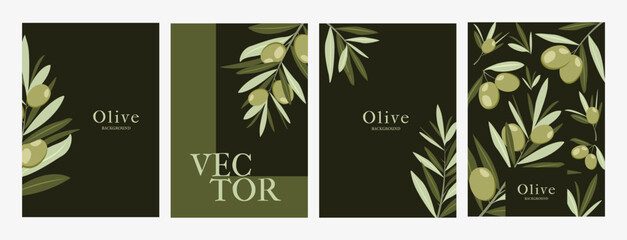 Modern set of Poster Templates with Olive Branches for Festival, Invitation, Menu, Cards, advertising, web, sales. Design concept banners with modern typography. Vector illustration in flat style. 