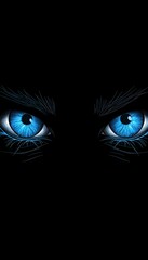 Intense blue eyes piercing through darkness, exuding mystery and intrigue.