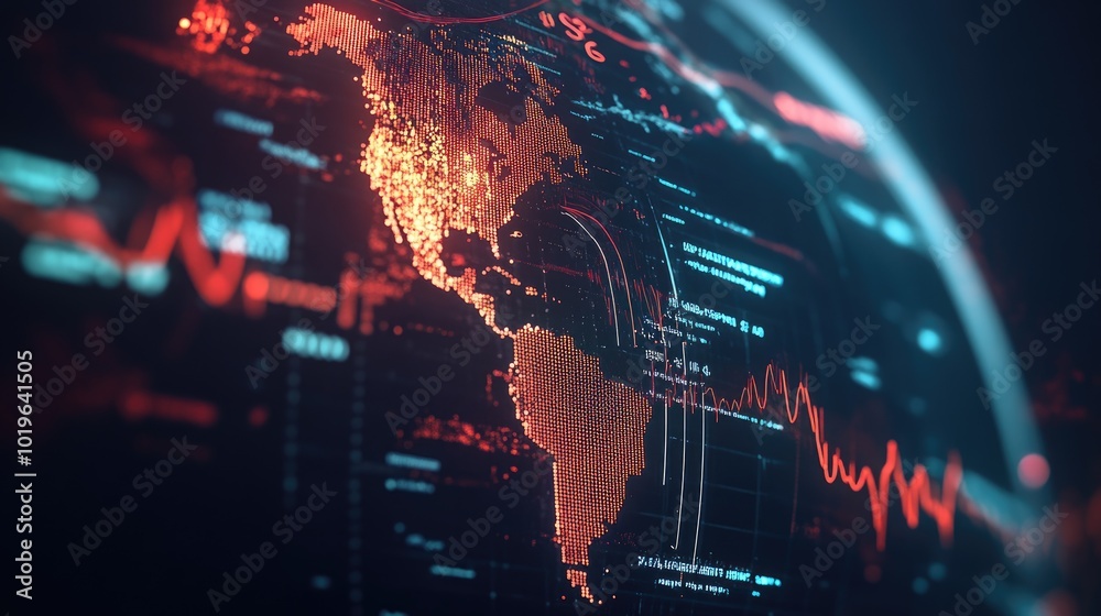 Poster digital world map with overlay data visualization