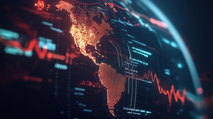 Digital World Map with Overlay Data Visualization