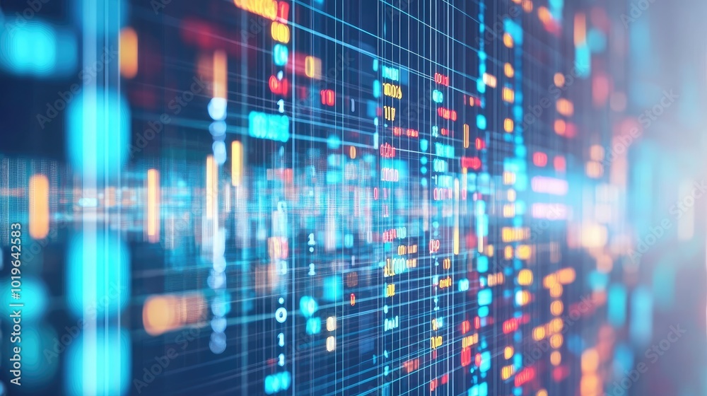 Poster abstract data visualization with neon colors and lines