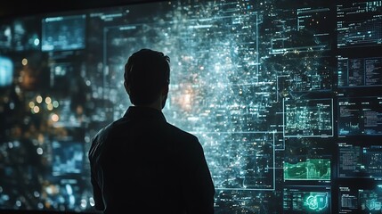 Engineering man use AI artificial intelligence to analyze data Clean energy technology and renewable energy using AI technology Analytics Big Data in Renewable energybased green busine : Generative AI