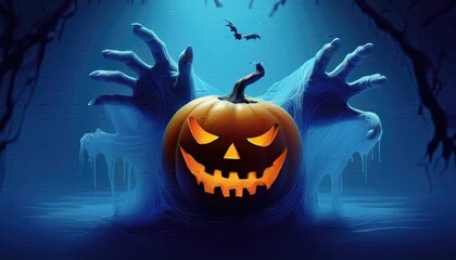 Halloween Night Horror, Scarecrow Pumpkin Monster with Menacing Grin