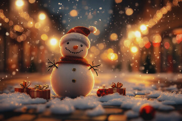 Fototapeta premium Playful winter wonderland with snowman, Christmas gifts, and festive decorations
