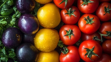 Vibrant Colors of Fresh Vegetables and Herbs at a Local Market During a Sunny Afternoon