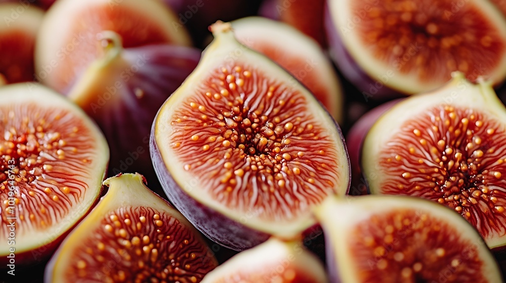 Poster sliced fresh figs closeup macro photo : generative ai