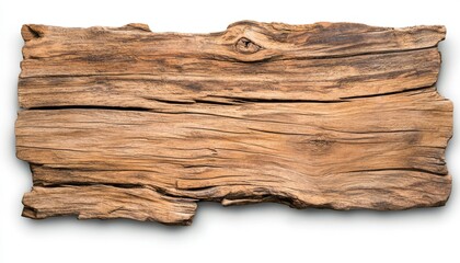 Naklejka premium Textured wooden plank with rustic appearance on a white background, ideal for artistic or design purposes.
