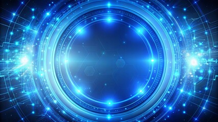 A luminous circular interface with glowing lines, geometric shapes, and abstract patterns, symbolizing the interconnectedness of digital systems and the limitless potential of technology.