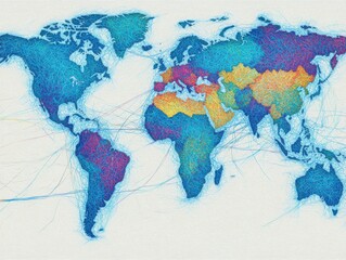 Vibrant Watercolor World Map with Glowing Details