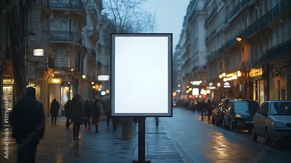 Poster billboard on busy street blank white poster and advertiser ad space digital outdoor display lightbox