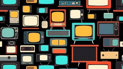 World Television Day, 21 November. Seamless pattern of Old and modern TVs Illustration