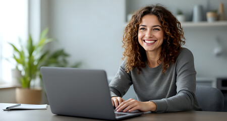 Naklejka premium Online Health Coach, woman on laptop