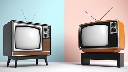 World Television Day, 21 November.  Two Old retro TV side by side Illustration