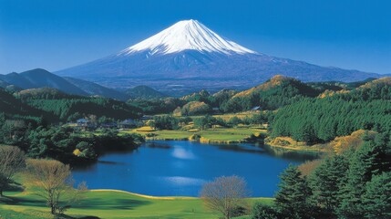 Obraz premium Scenic View of Mountain and Lake Landscape