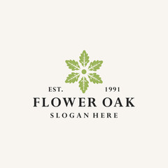 Flower oak logo vector hipster vintage icon illustration