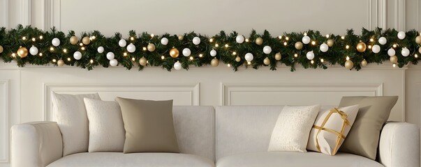 Christmas Garland Decorated Sofa