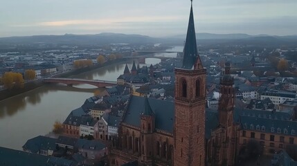 Obraz premium Aerial View of Historic German City at Dawn