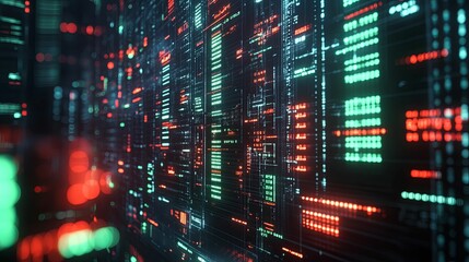 Fototapeta premium Abstract digital display with glowing red and green data streams