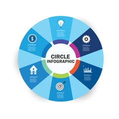 Circle business infographics vector design template with 6 options