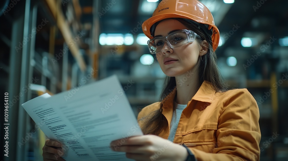 Leinwandbilder Female engineer reading technical documentation with project manager in modern industrial factory talking about new production project investment Team management in manufacturing facil : Generative AI