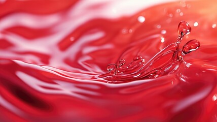 Red Liquid Splash with Droplets and Ripples