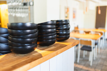 Black Asian Plates on Counter