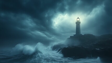 A Lighthouse Standing Tall Against a Stormy Sea
