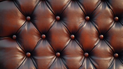 Naklejka premium Brown Leather Upholstery with Diamond-Shaped Stitching and Buttons