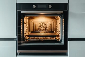 A Modern Oven With Open Door and Glowing Interior