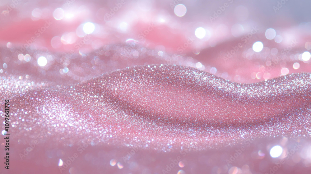 Poster glittering particles create mesmerizing effect on soft pink surface, evoking sense of magic and wond
