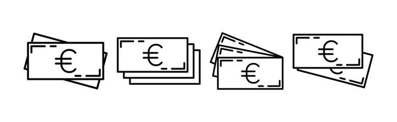 money euro cash outlines icon set