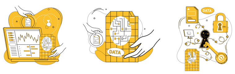 Data storage vector illustration. Secure data storage is invisible shield protecting core business operations The interconnected web cyberspace relies on reliability efficient data storage