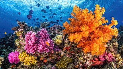 Vibrant Coral Reef Under Clear Blue Water