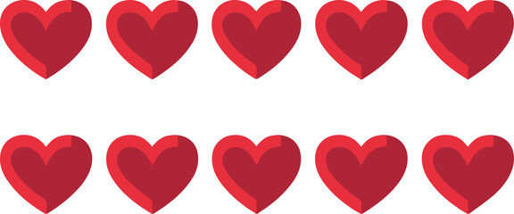 Set of red hearts vector stylized isolated on a white background 