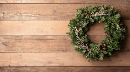 Christmas Wreath Wooden Background