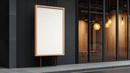 Empty outdoor billboard sign in modern urban setting with stylish lighting.