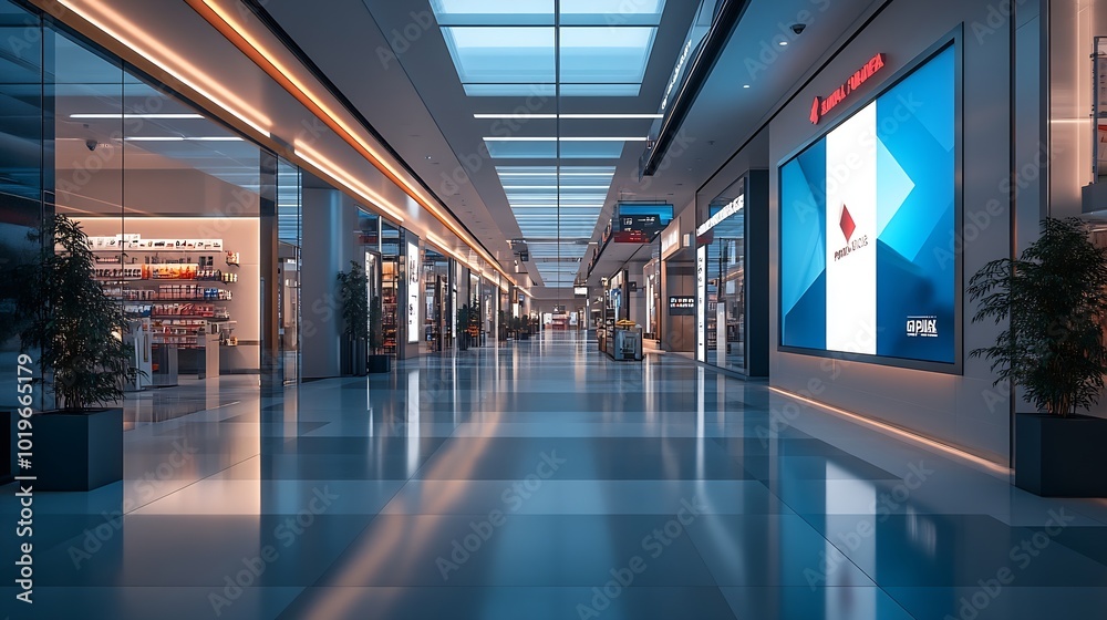 Poster sign and billboard mockup at duty free shop in departure terminal to promote your business or organi