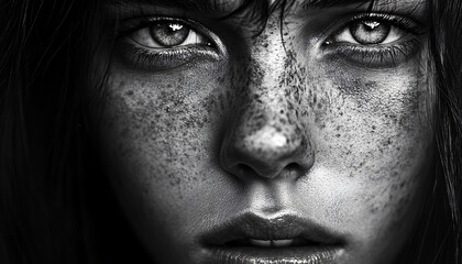 Fototapeta premium Black-and-white portraits focused on capturing raw emotions through facial expressions, devoid of distractions