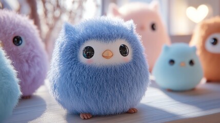 Obraz premium A Collection of Colorful, Fluffy Bird-Like Characters in a Cozy, Pastel-Themed Environment Filled With Warmth