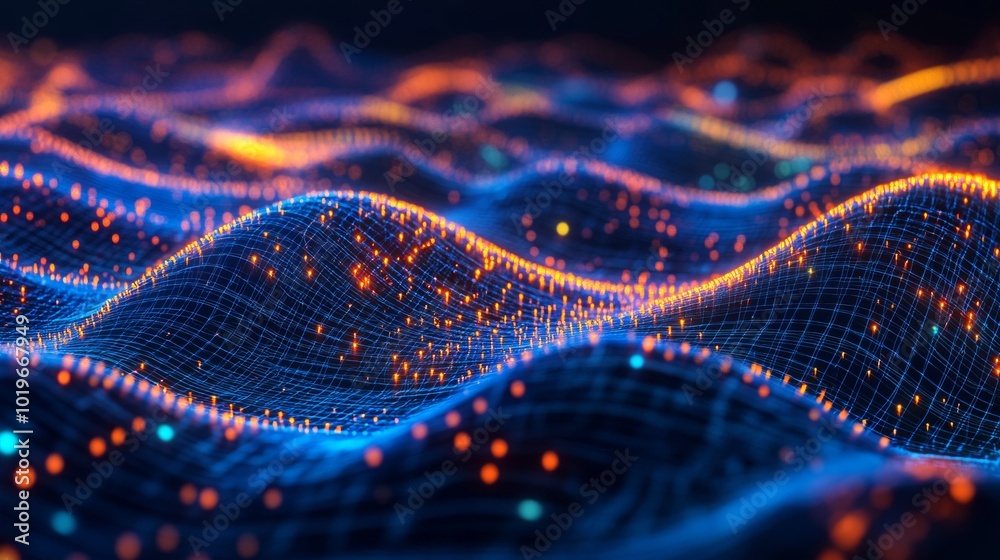 Poster neon circuits and flowing data streams - mesmerizing cybernetic landscape