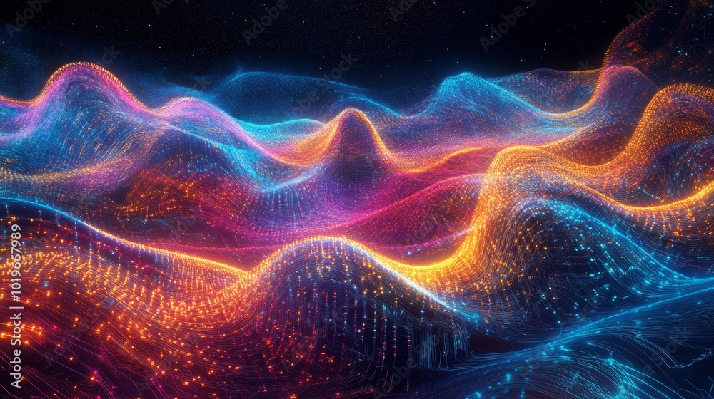 Aufkleber Neon Circuits and Flowing Data Streams - Mesmerizing Cybernetic Landscape