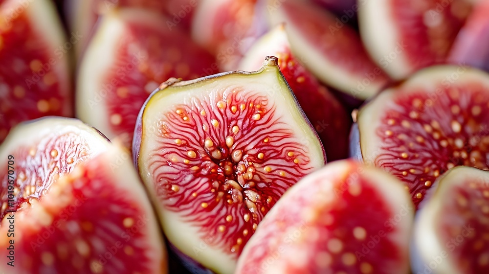 Poster sliced fresh figs closeup macro photo : generative ai