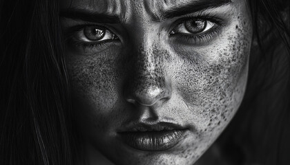 Fototapeta premium Black-and-white portraits focused on capturing raw emotions through facial expressions, devoid of distractions