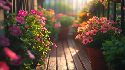 Fototapeta premium How to create a beautiful flower garden in the balcony : Generative AI