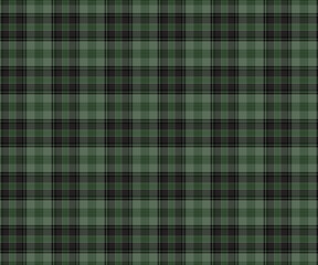 Plaid fabric pattern, green, black, seamless for textiles, and for designing clothes, skirts or decorative fabrics. Vector illustration.