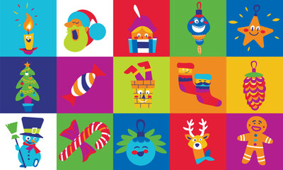 Bright Christmas Icon Block Pattern